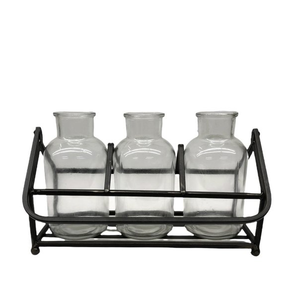 Apothecary Bottles, 3 Piece Set with Metal Stand Holder with Handle - Picture 2 of 4